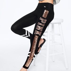 VS PINK Yoga Leggings - Black With Gold Bling Sequins - Medium